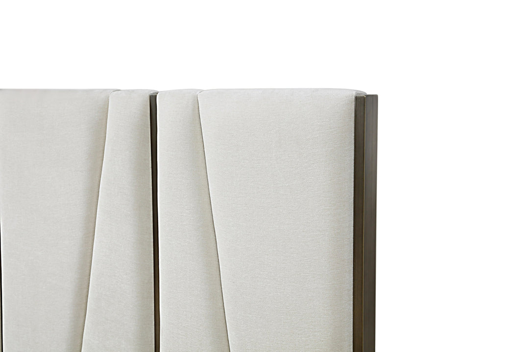 Nixa - Modern Beige Velvet + Brushed Bronze + Birch Bed + Nightstands-queen