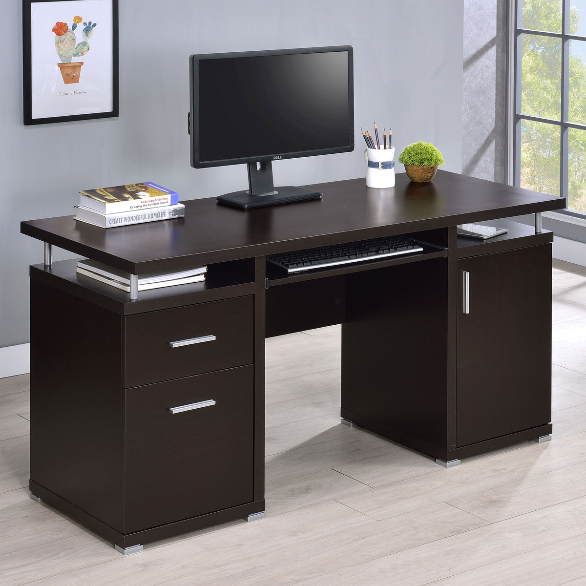 Tracy - 2-Drawer Office Computer Desk - Cappuccino
