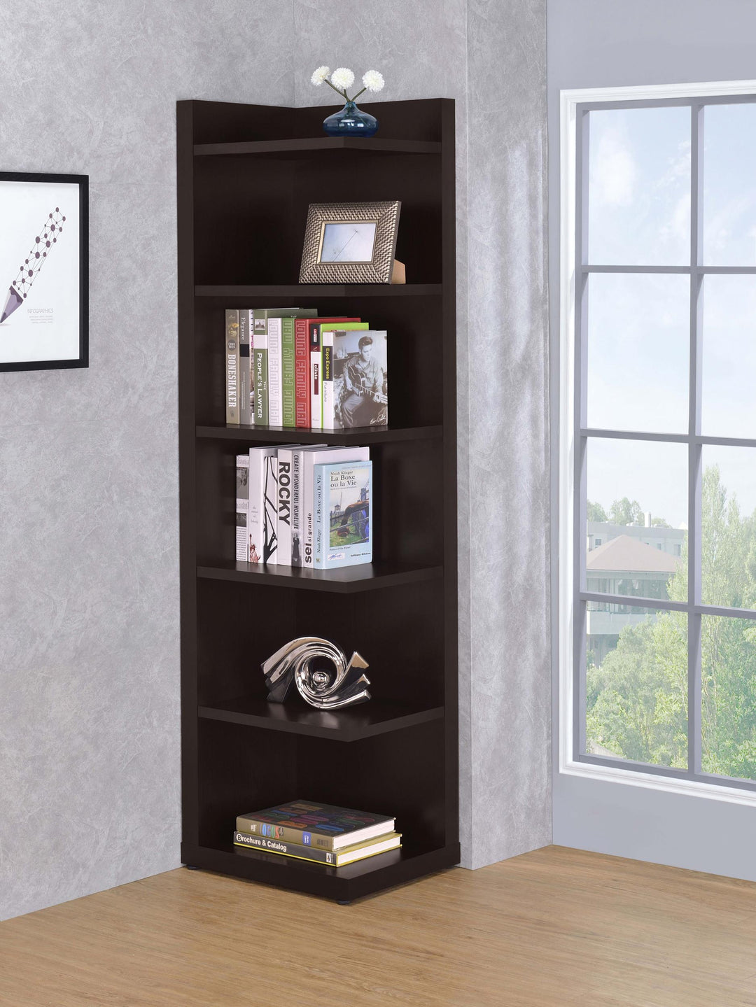 Coaster Furniture 800270 Alder 71-inch 6-shelf Corner Bookcase Cappuccino
