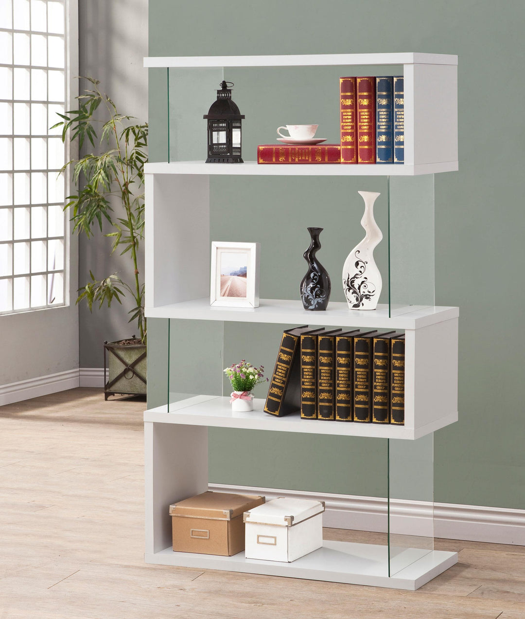 Coaster Furniture 800300 Emelle 63-inch 4-shelf Glass Panel Bookshelf White