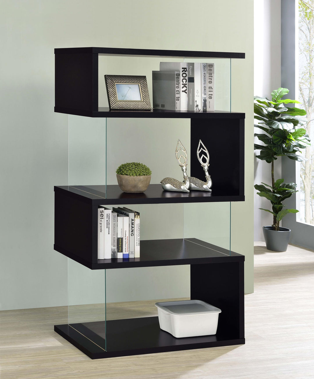 Coaster Furniture 800340 Emelle 63-inch 4-shelf Glass Panel Bookshelf Black