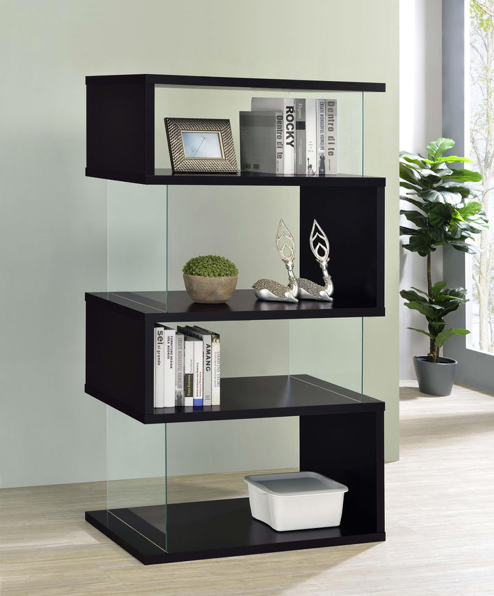 Coaster Furniture 800340 Emelle 63-inch 4-shelf Glass Panel Bookshelf Black