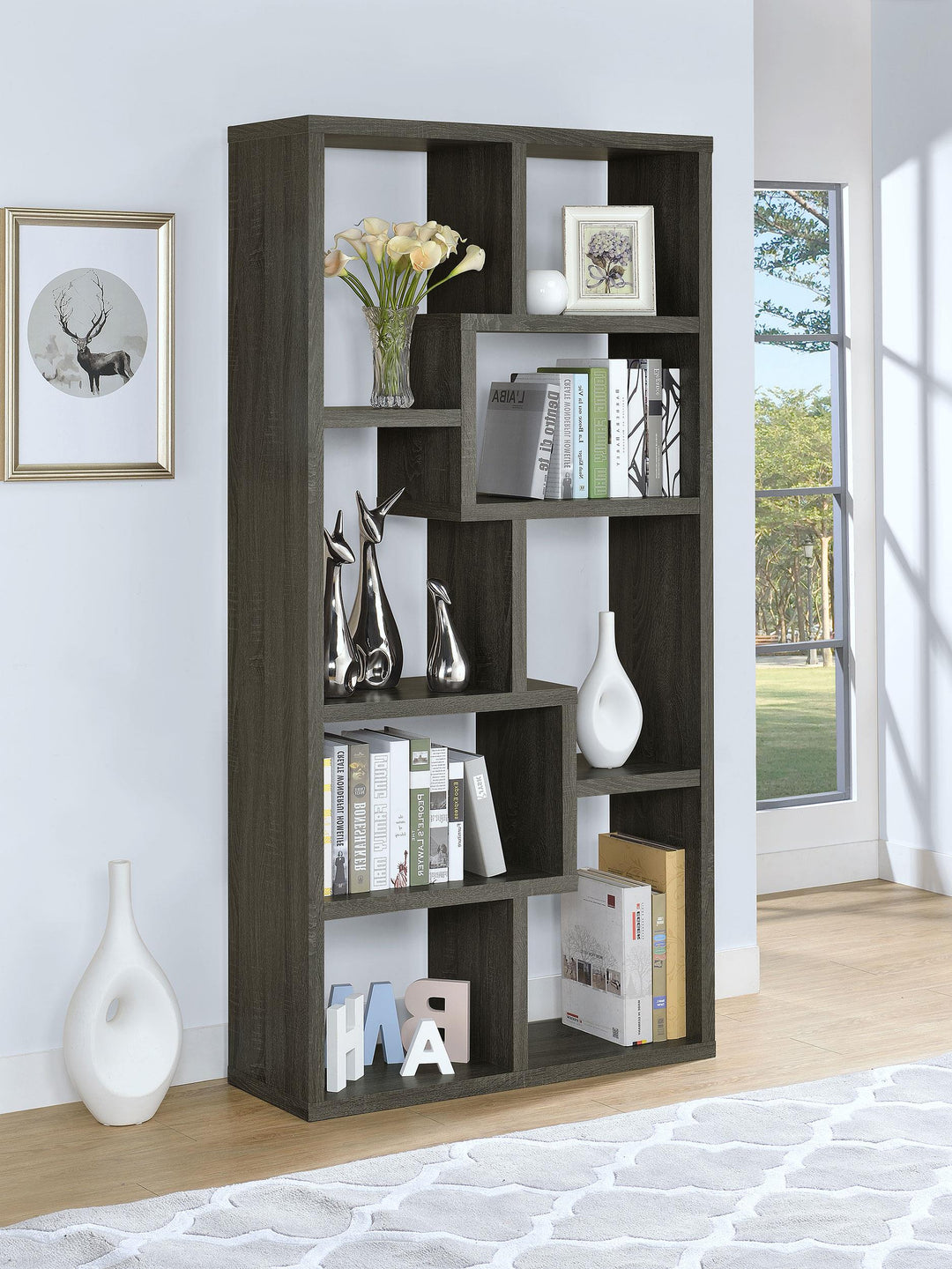 Coaster Furniture 800510 Theo 71-inch 7-shelf Bookshelf Weathered Grey
