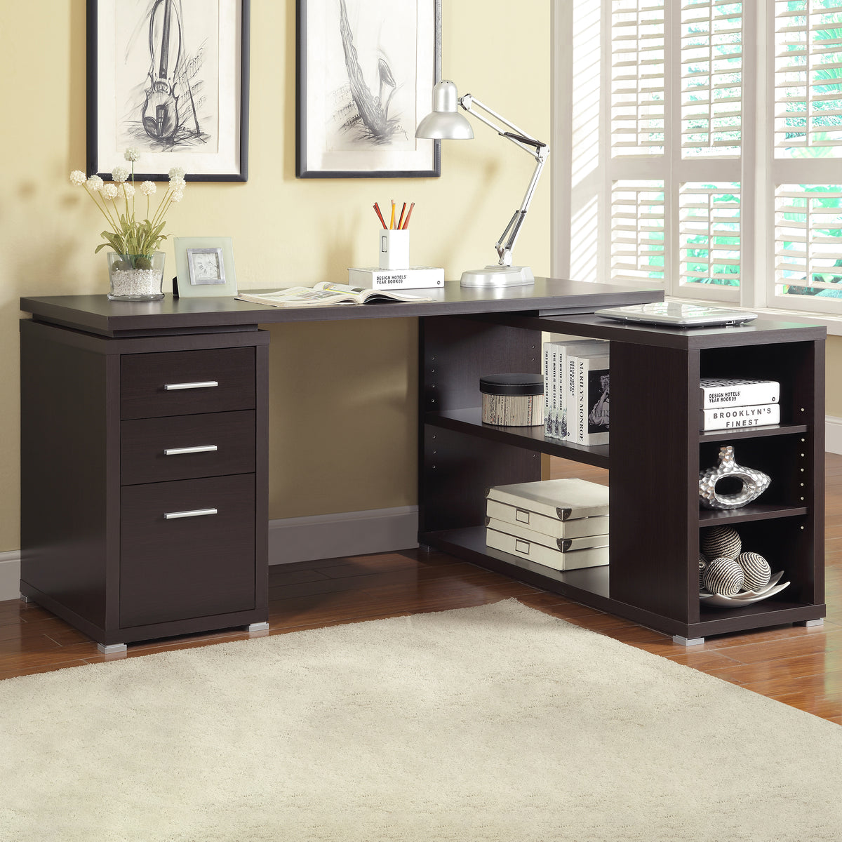 Yvette - 3-Drawer L-Shape Computer Desk - Cappuccino