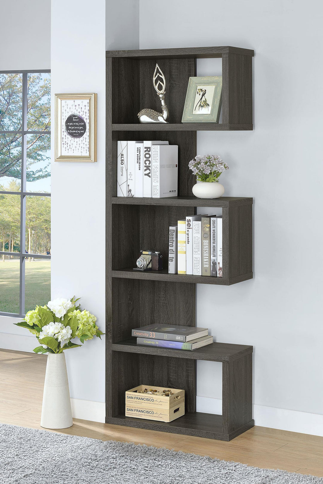 Coaster Furniture 800552 Joey 71-inch 5-shelf Bookshelf Weathered Grey