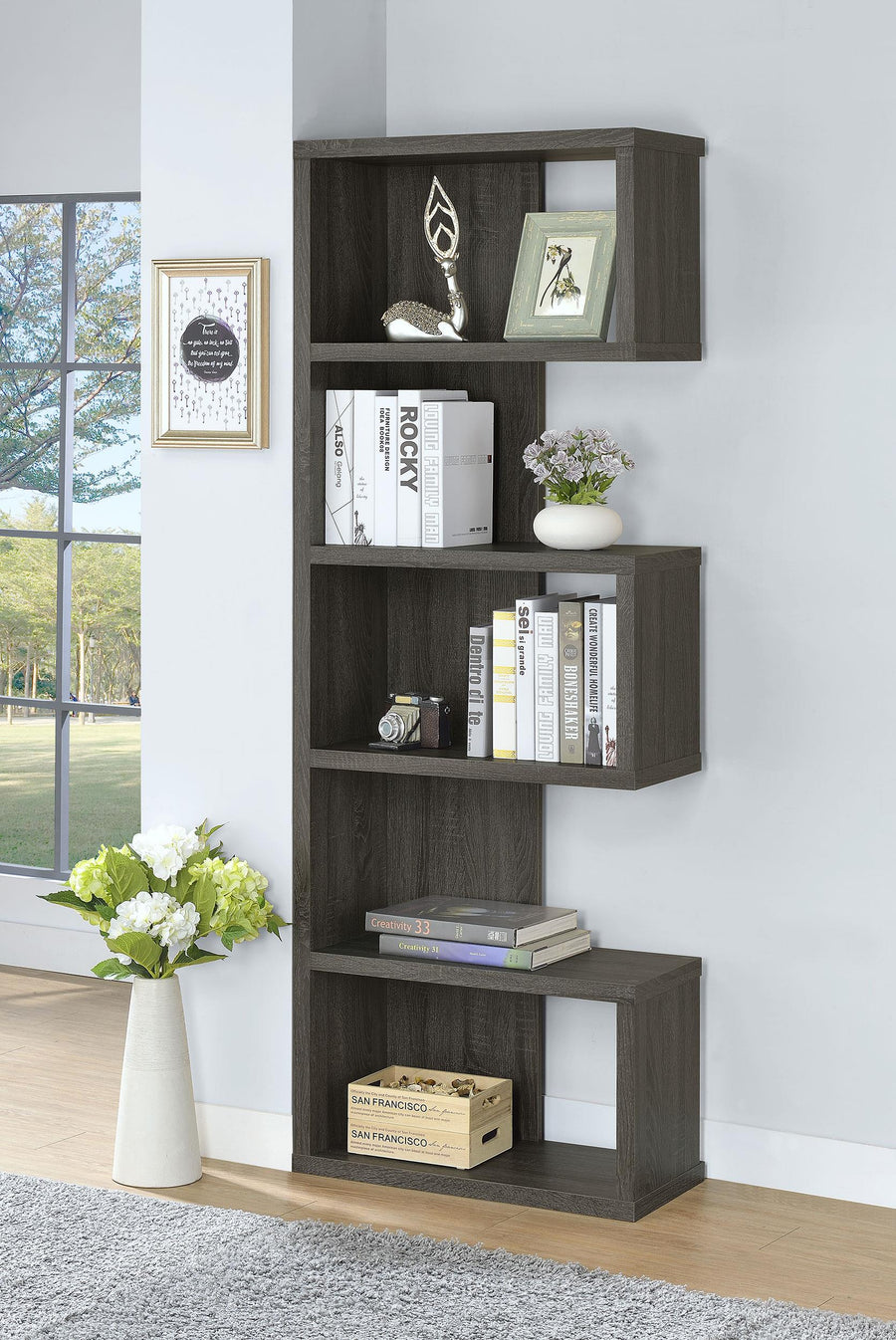 Coaster Furniture 800552 Joey 71-inch 5-shelf Bookshelf Weathered Grey