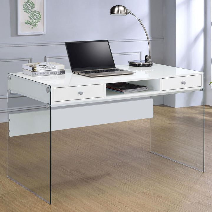 Coaster Furniture 800829 Dobrev 48-inch 2-drawer Writing Desk White High Gloss