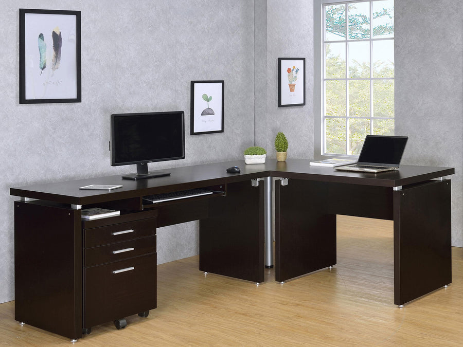 Coaster Furniture 800891-S4 Skylar L-Shape Desk with Mobile File Cabinet Cappuccino