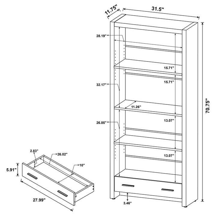 Coaster Furniture 800905 Skylar 71-inch 5-shelf Bookcase with Drawer Cappuccino