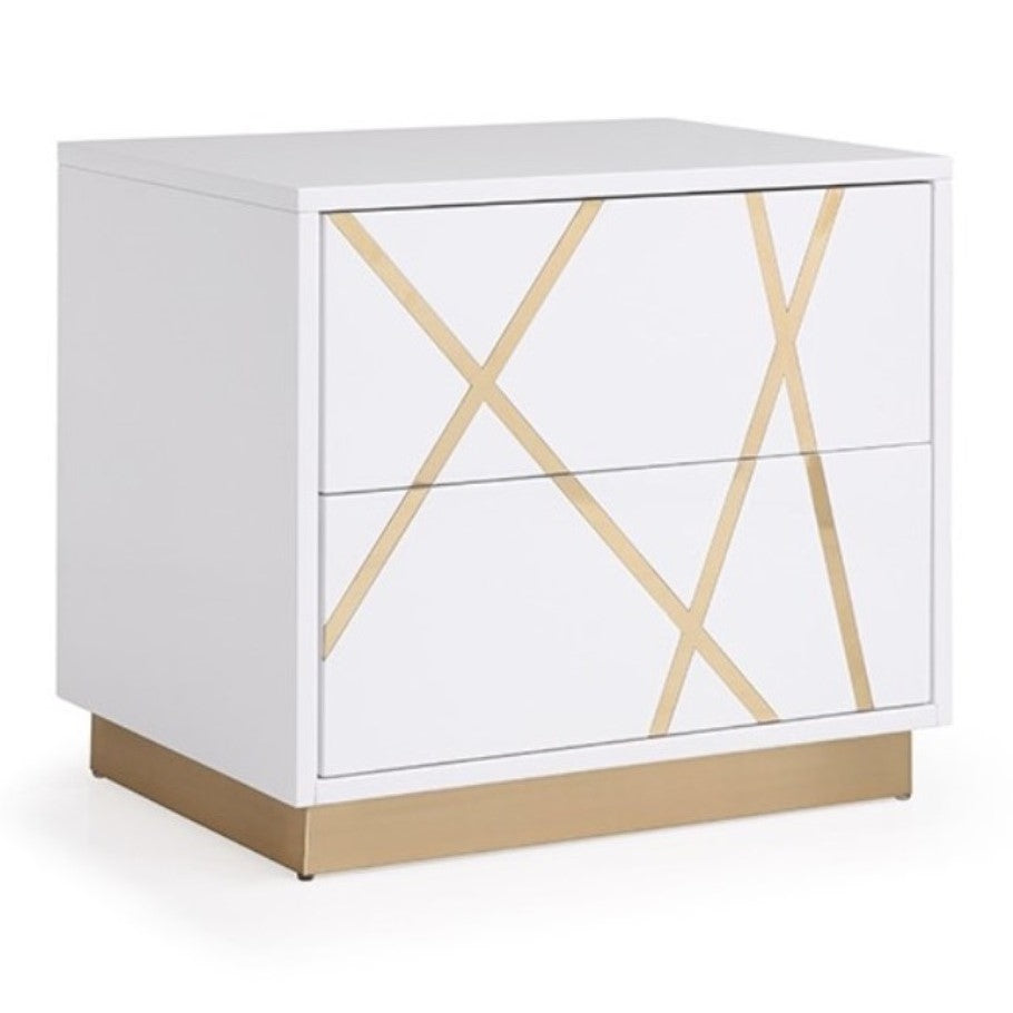 Nixa Modern Wide White and Gold Nightstand - View 2