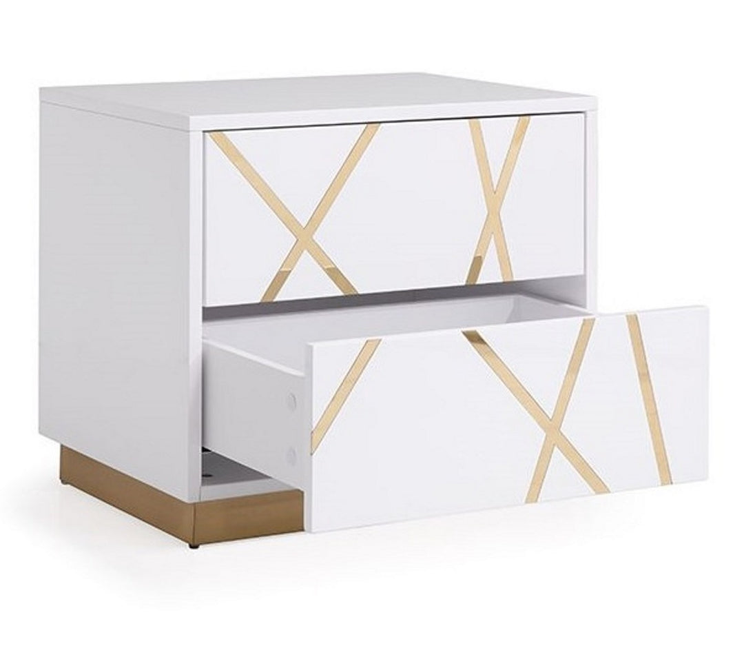 Nixa Modern Wide White and Gold Nightstand