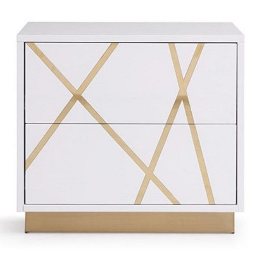 Nixa Modern Wide White and Gold Nightstand