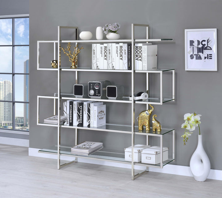 Coaster Furniture 801304 Elmer 63-inch 5-shelf Bookshelf Clear and Chrome