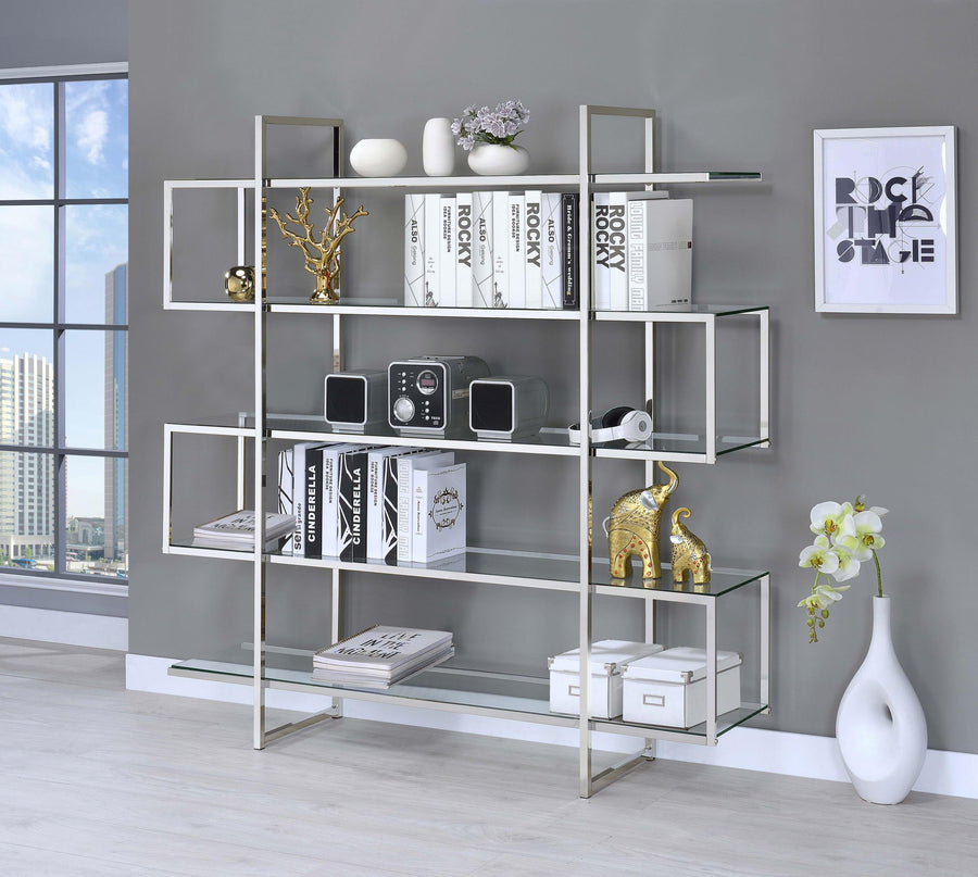 Coaster Furniture 801304 Elmer 63-inch 5-shelf Bookshelf Clear and Chrome