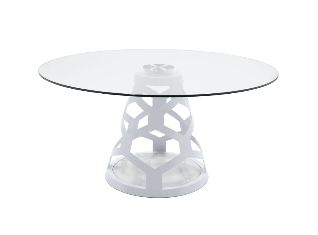 Lilly - Modern 12mm Round Glass + White Dining Table
