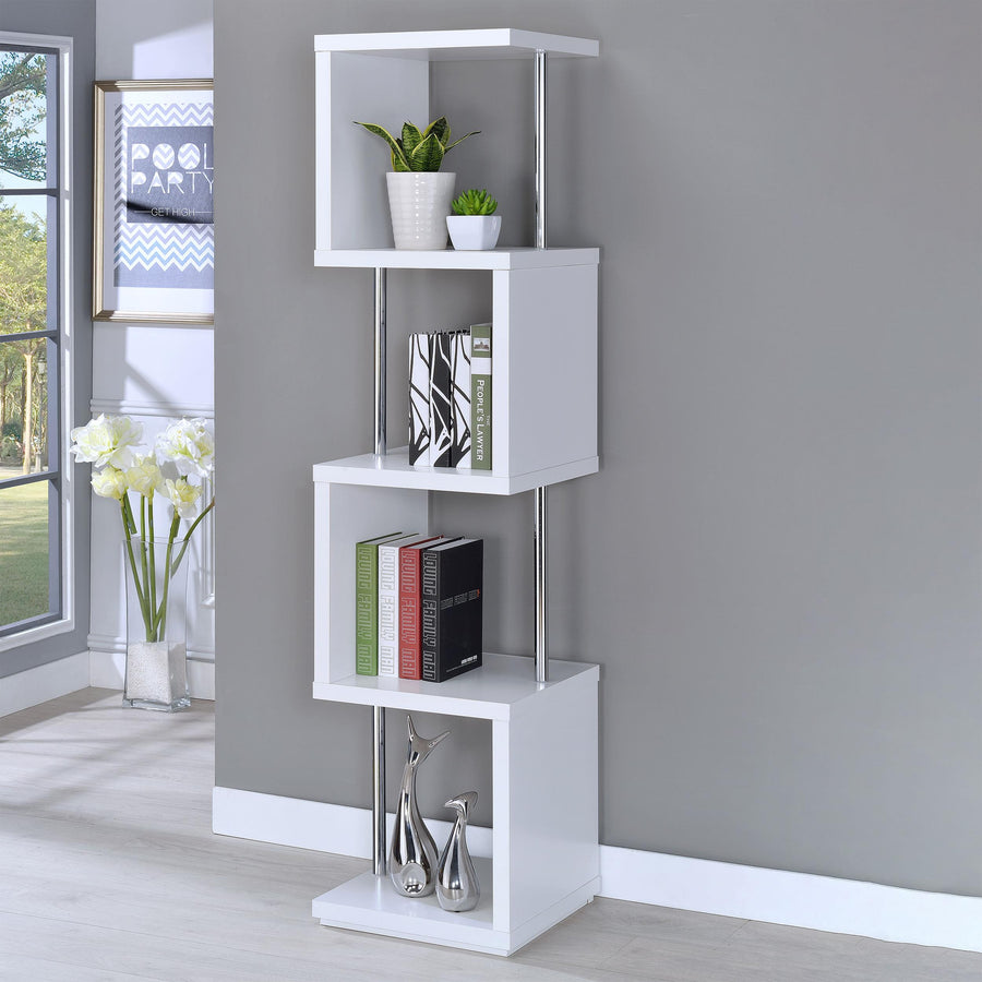 Coaster Furniture 801418 Baxter 67-inch 4-shelf Bookshelf White and Chrome