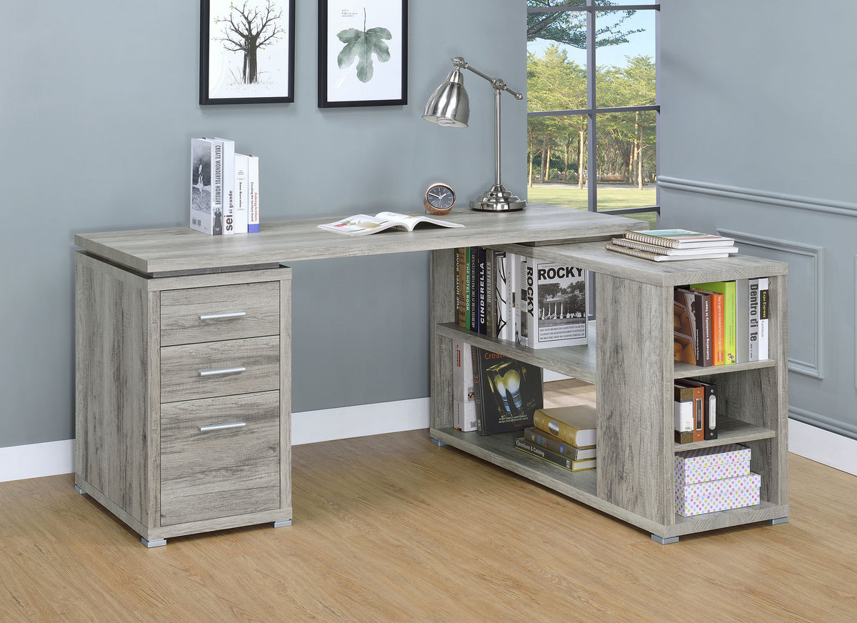Yvette - 3-Drawer L-Shape Computer Desk - Gray Driftwood
