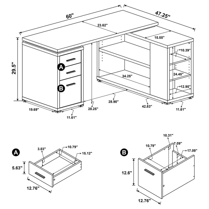 Coaster Furniture 801516 Yvette 60-inch 3-drawer L-Shape Computer Desk Grey Driftwood