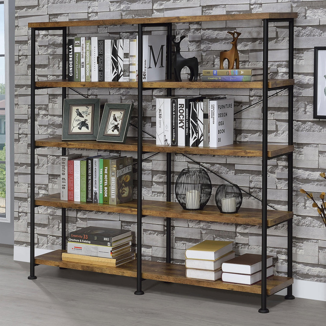 Coaster Furniture 801543 Analiese 63-inch 4-shelf Double Bookshelf Rustic Nutmeg