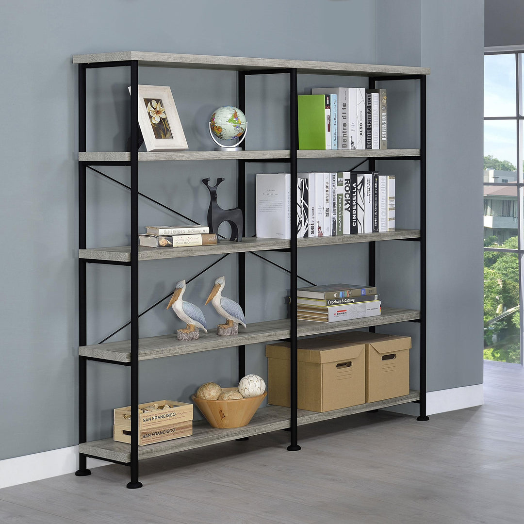 Coaster Furniture 801544 Analiese 63-inch 4-shelf Double Bookshelf Grey Driftwood