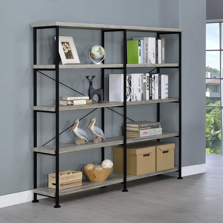 Coaster Furniture 801544 Analiese 63-inch 4-shelf Double Bookshelf Grey Driftwood