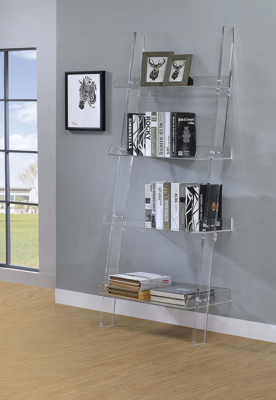 Coaster Furniture 801553 Amaturo 72-inch 4-shelf Acrylic Ladder Bookshelf Clear