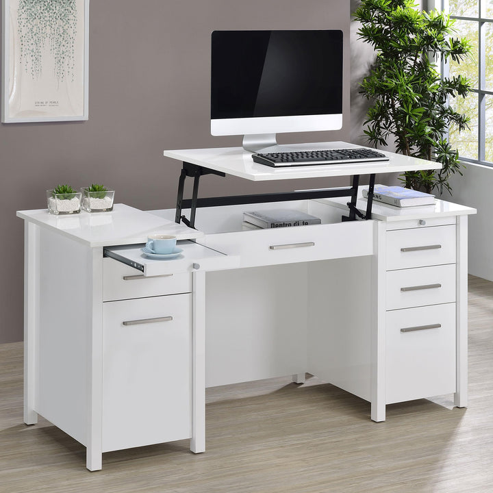 Coaster Furniture 801573 Dylan 60-inch 4-drawer Lift Top Office Desk White High Gloss