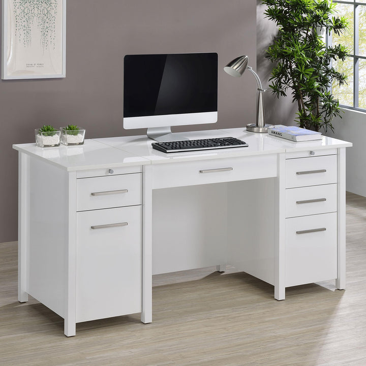 Coaster Furniture 801573 Dylan 60-inch 4-drawer Lift Top Office Desk White High Gloss
