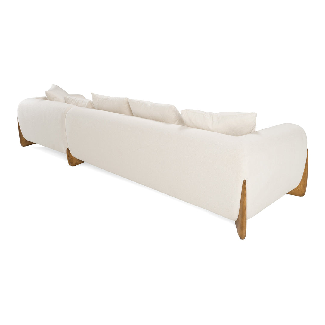 Fleury - Contemporary Cream Fabric and Walnut RAF Sectional Sofa