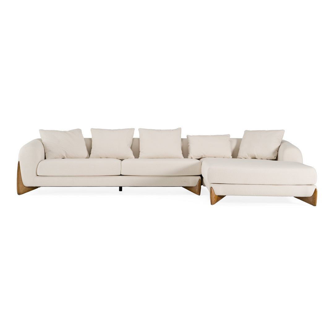 Fleury - Contemporary Cream Fabric and Walnut RAF Sectional Sofa