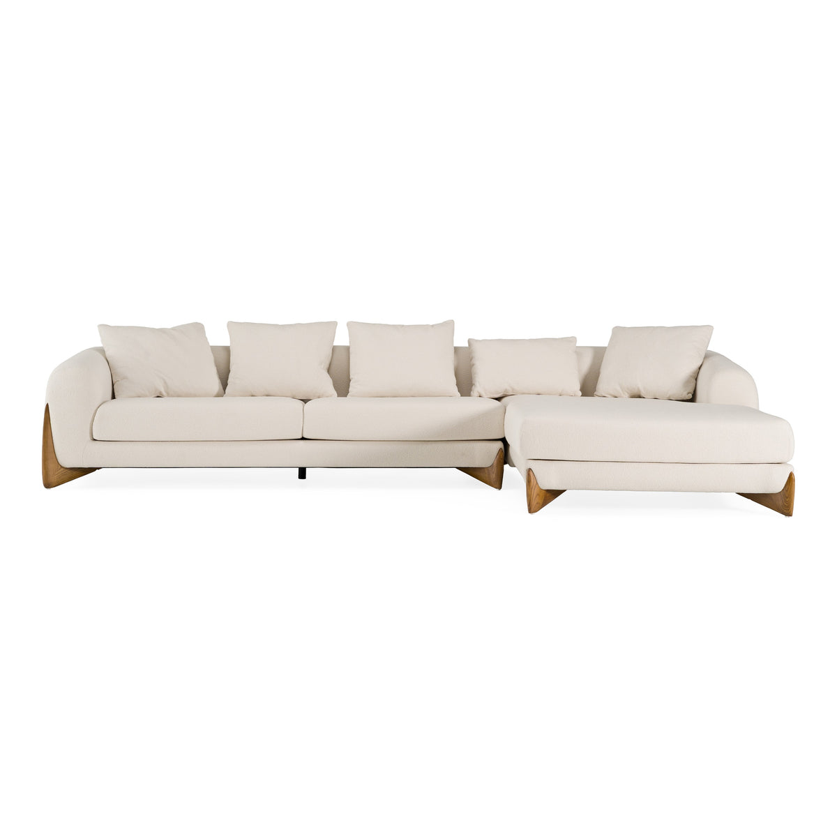 Fleury - Contemporary Cream Fabric and Walnut RAF Sectional Sofa