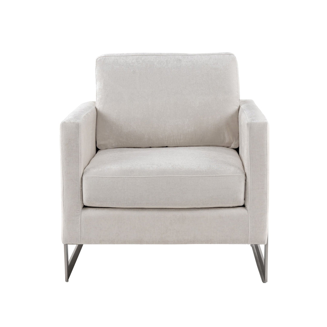 Prince - Contemporary Off White Fabric  Silver Accent Chair
