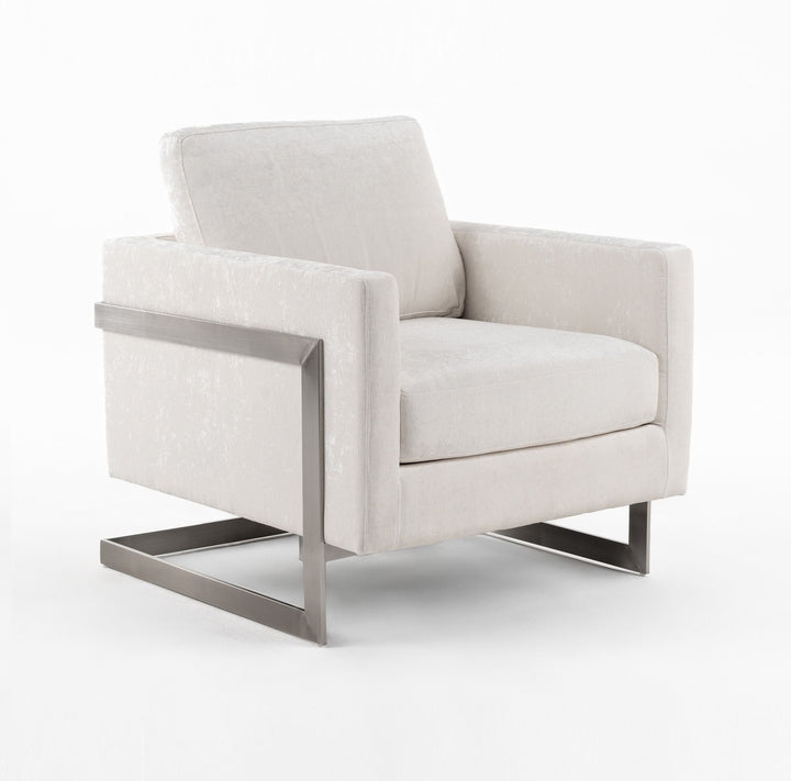 Prince - Contemporary Off White Fabric  Silver Accent Chair