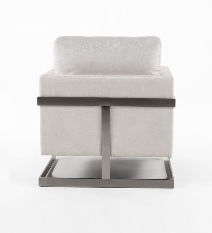 Prince - Contemporary Off White Fabric  Silver Accent Chair