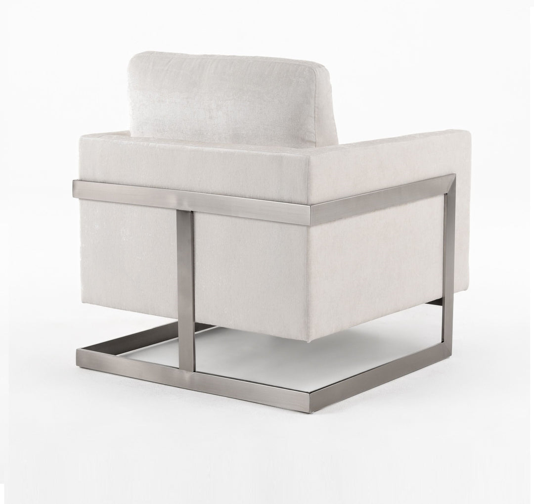 Prince - Contemporary Off White Fabric  Silver Accent Chair