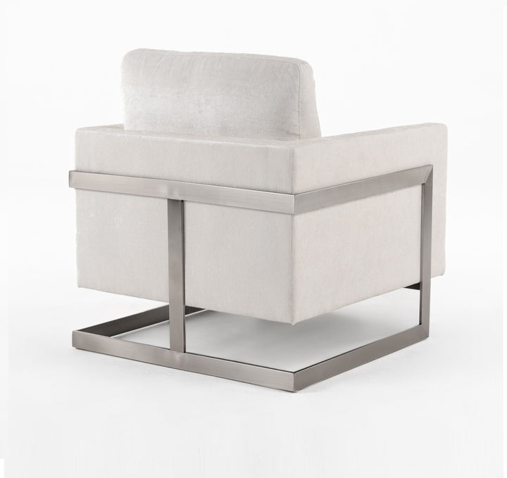 Prince - Contemporary Off White Fabric  Silver Accent Chair