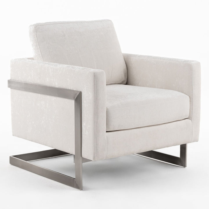 Prince - Contemporary Off White Fabric + Silver Accent Chair