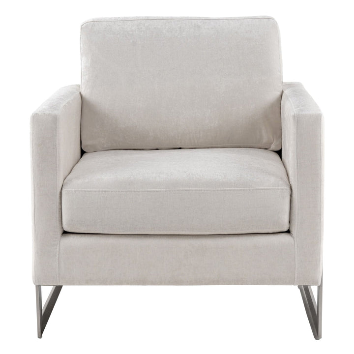 Prince - Contemporary Off White Fabric + Silver Accent Chair