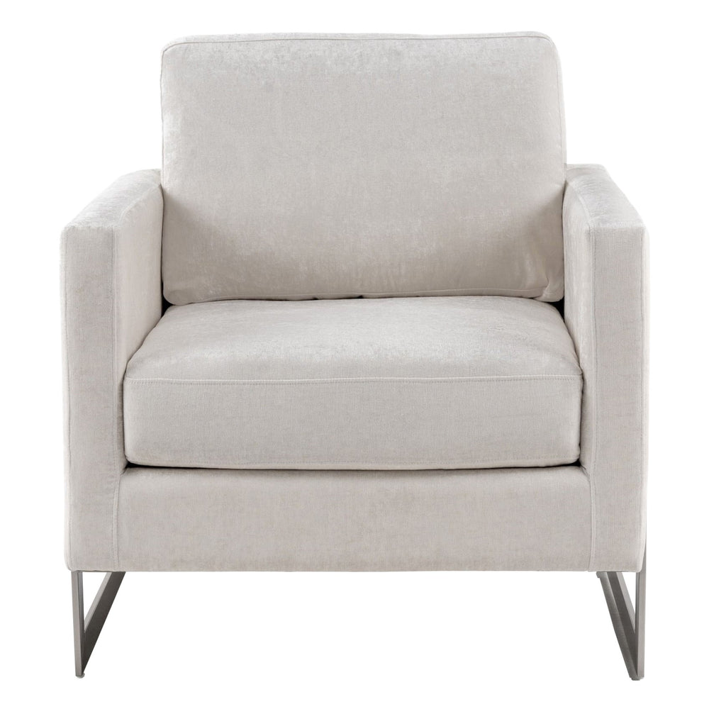 Prince - Contemporary Off White Fabric + Silver Accent Chair - View 2