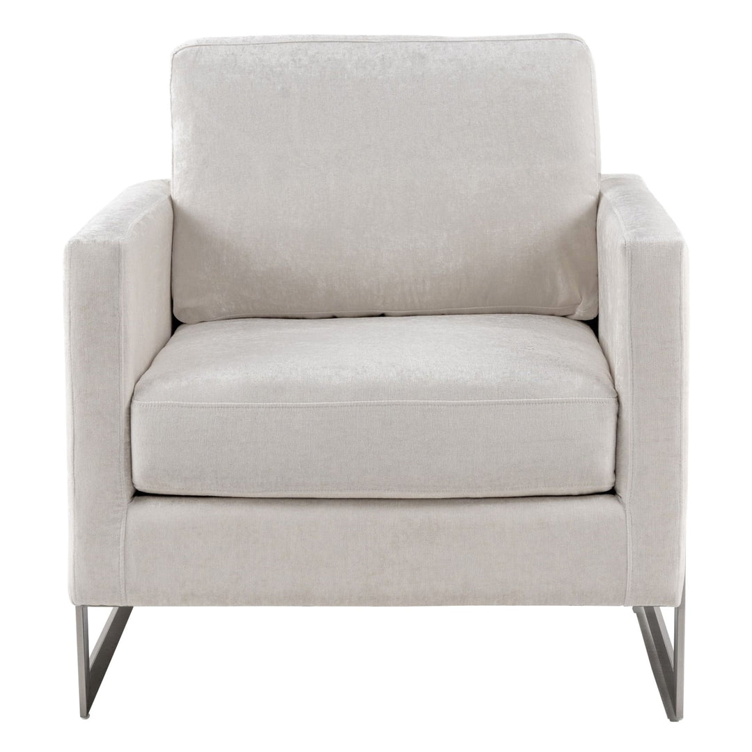 Prince - Contemporary Off White Fabric + Silver Accent Chair