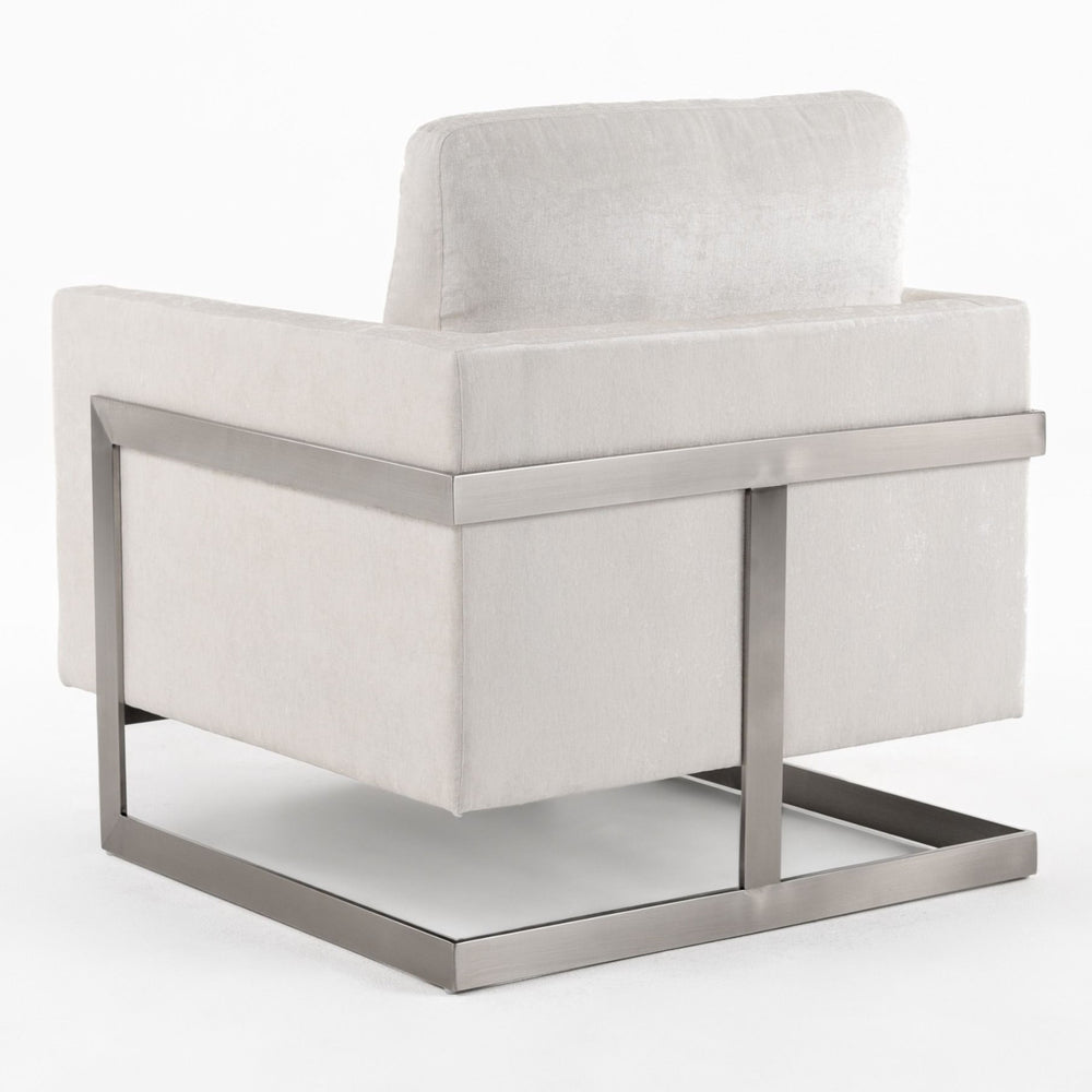 Prince - Contemporary Off White Fabric + Silver Accent Chair - View 4