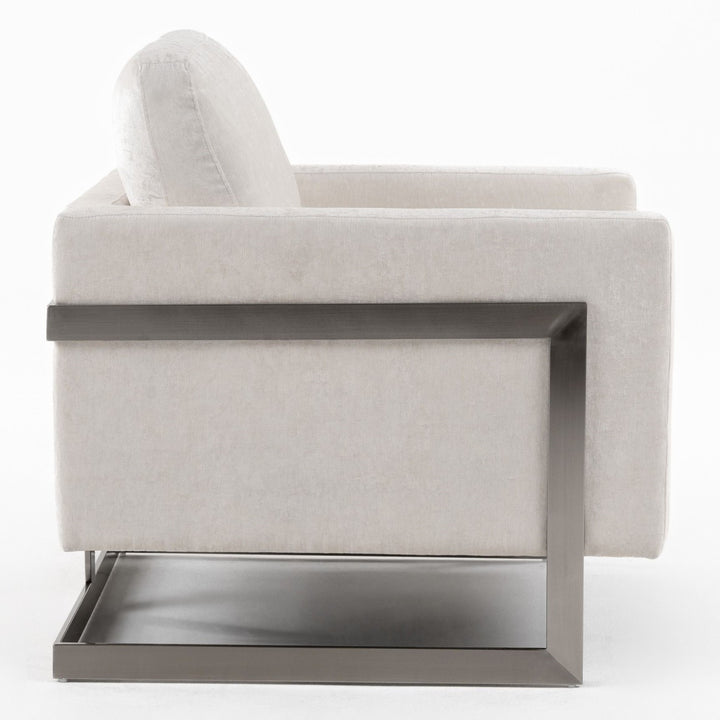 Prince - Contemporary Off White Fabric + Silver Accent Chair