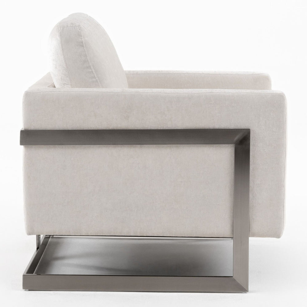 Prince - Contemporary Off White Fabric + Silver Accent Chair - View 3