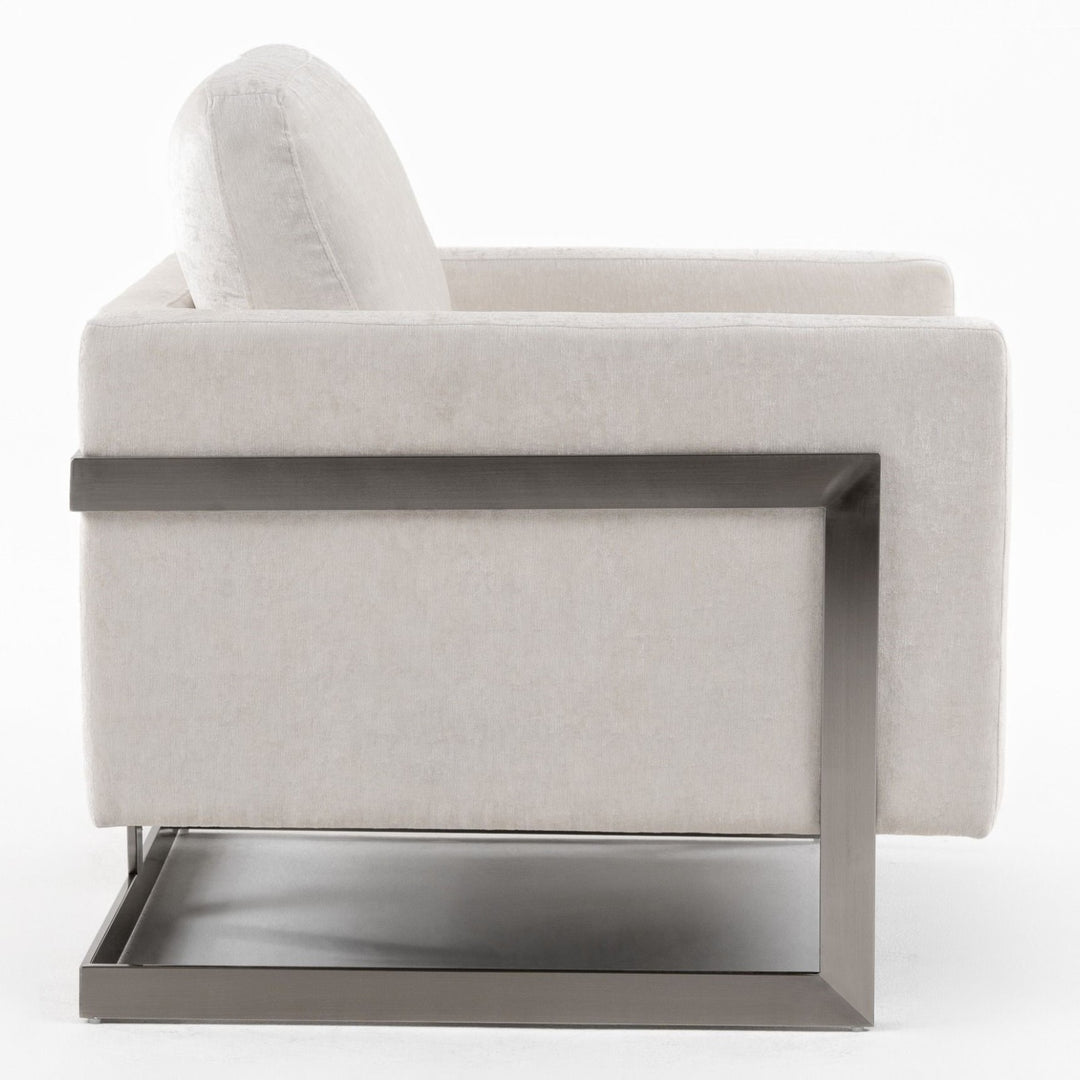 Prince - Contemporary Off White Fabric + Silver Accent Chair