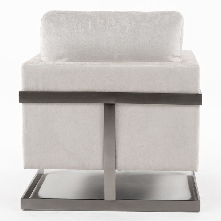 Prince - Contemporary Off White Fabric + Silver Accent Chair