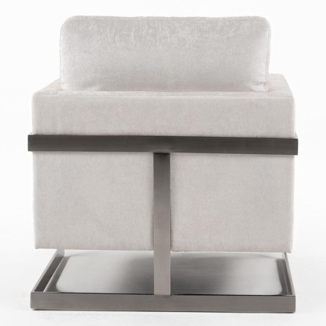 Prince - Contemporary Off White Fabric + Silver Accent Chair