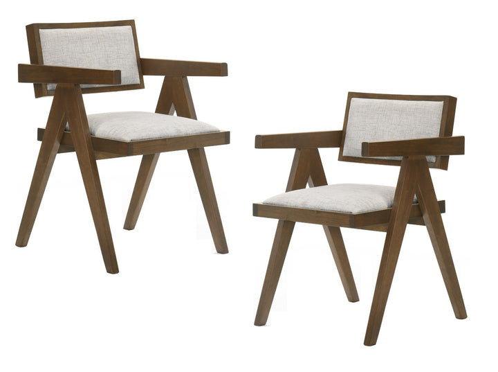 Fern - Modern Walnut and Beige Dining Chair Set of 2