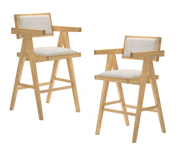 Fern  Modern Natural and Beige Counter Stool Set of 2