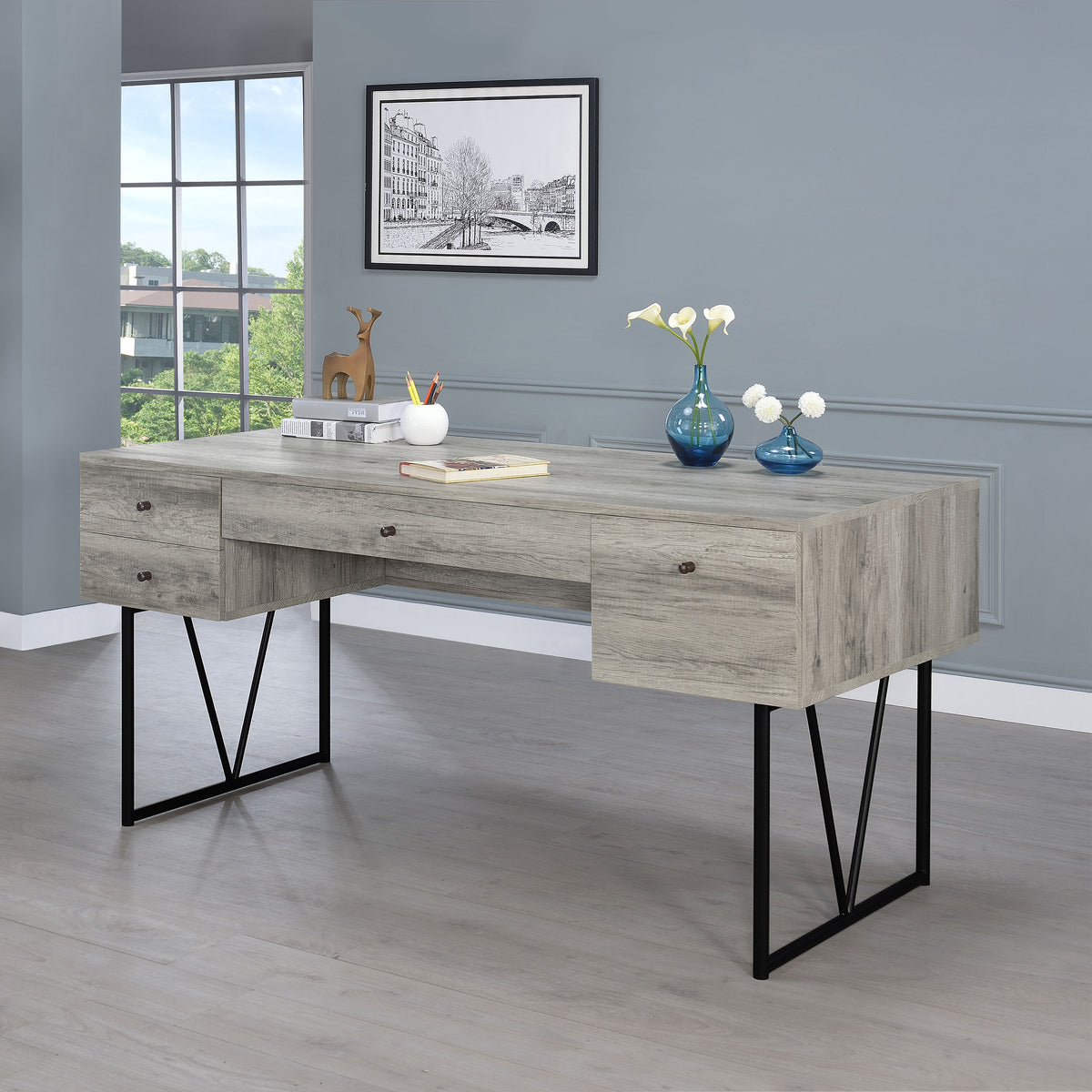 Analiese - 4-Drawer Writing Desk - Gray Driftwood