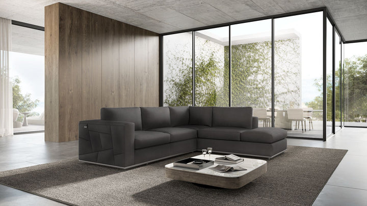 DivanItalia 998 Right Arm Facing Sectional in Top-Grain Italian Leather - Dark Gray